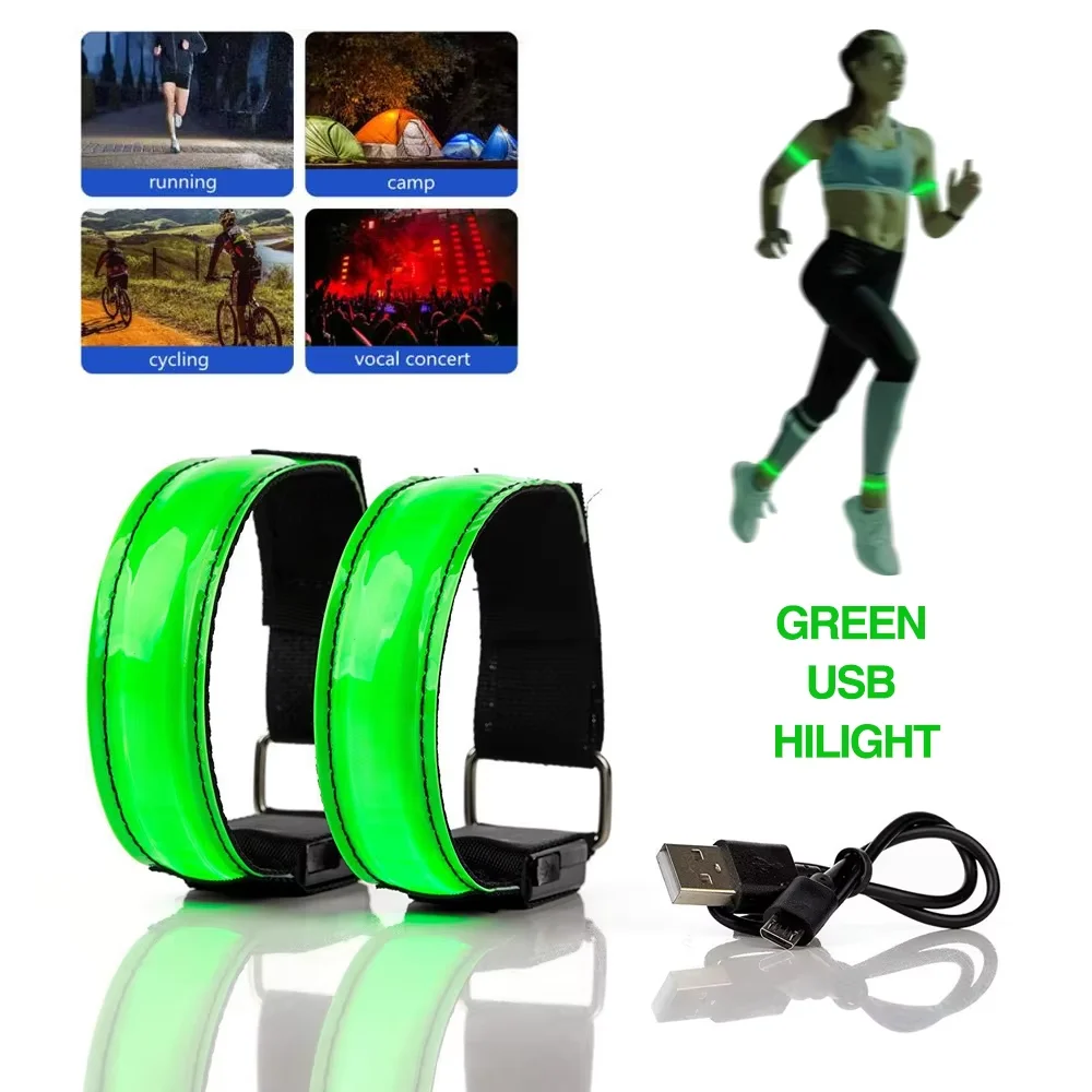 USB LED Light Strap Wrist Slap Armband Ankle Running Riding Glow Outdoor Sports Night Running Light Safety Charging