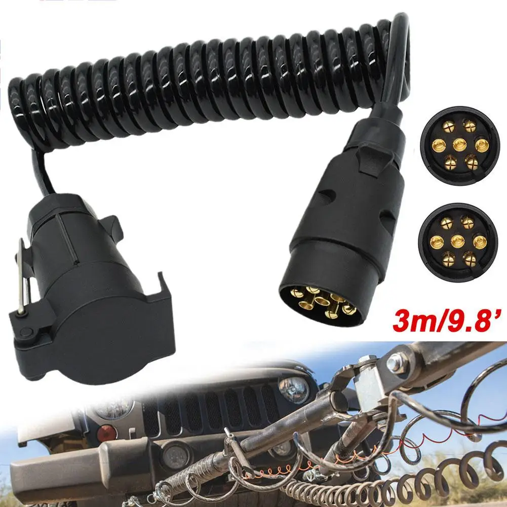 7 Pin Trailer Extension Coiled Cable Universal 7Pin Trailer Connector Cable Weatherproof Trailer Extension Cable image 2