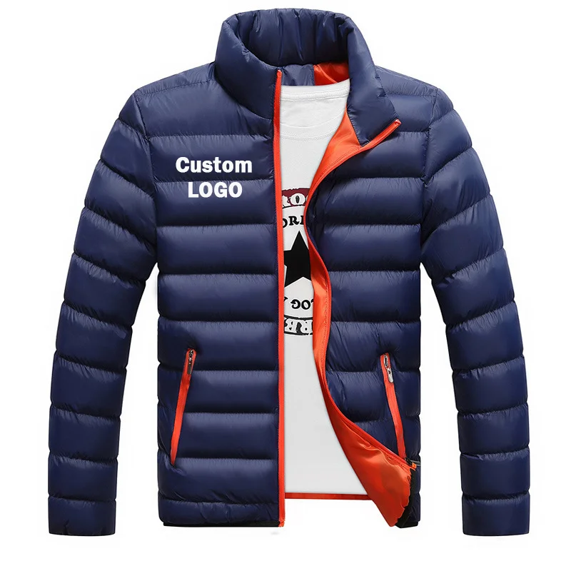 

Cudtom Your Logo Coat Winter Men's Jackets Stand Cotton Fashion Solid Color Comfortable Warm Casual Jacket Padded