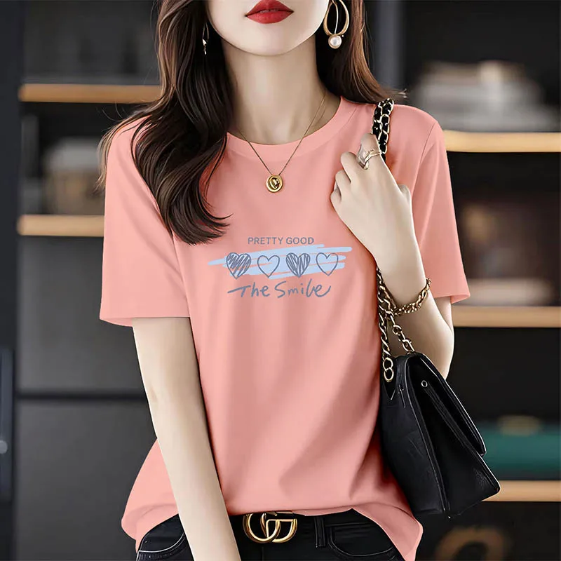 Summer 2026 New Chic Letter Print T-shirt Women Clothing Fashion All-match Basic Short Sleeve Top Tee Loose Pullover