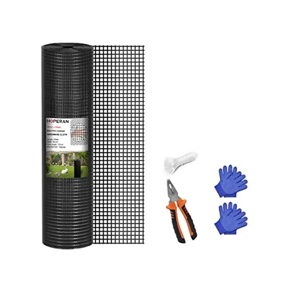 

1/2 Inch Black PVC Coated Chicken Wire Mesh Roll 36 x 50 Ft 19 Gauge Galvanized Vinyl Double Coated Fence Coop Welded Gloves