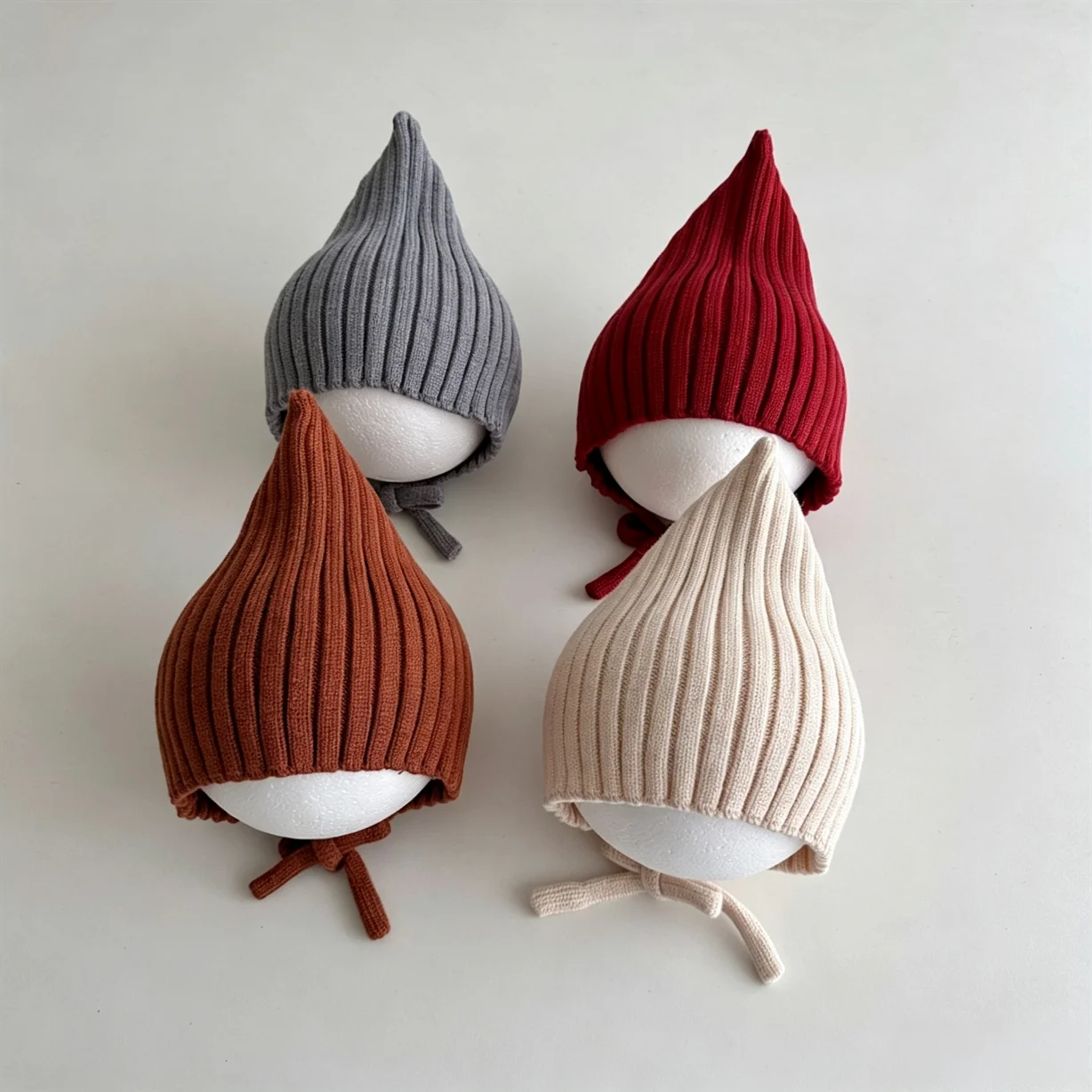 1-3year Baby Knitted Elf Hat with Pointed Top & Tie for girls Soft Warm Winter Ear Protection Beanie Photo Prop kids cap