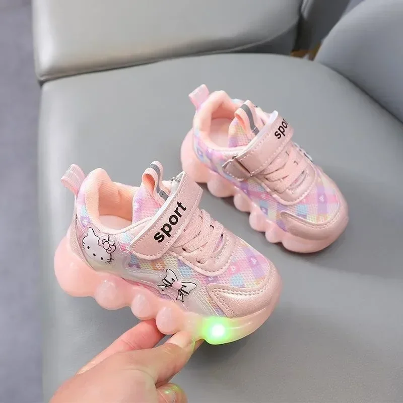 

Sanrio spring and autumn new mesh running shoes Sneakers hello kitty LED girls baby casual shoes girls sports shoes soft soles