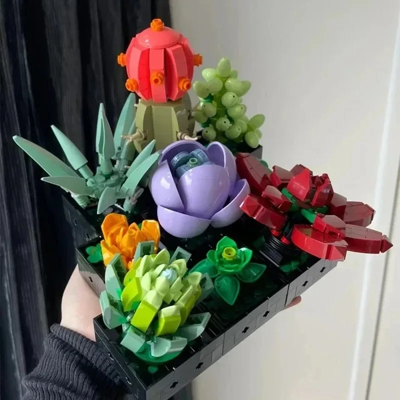 771pcs Succulents Flowers Bouquets Building Blocks Bonsai Bricks Home Toy Adults  Holiday Gifts Compatible 10309  Brithday Gifts