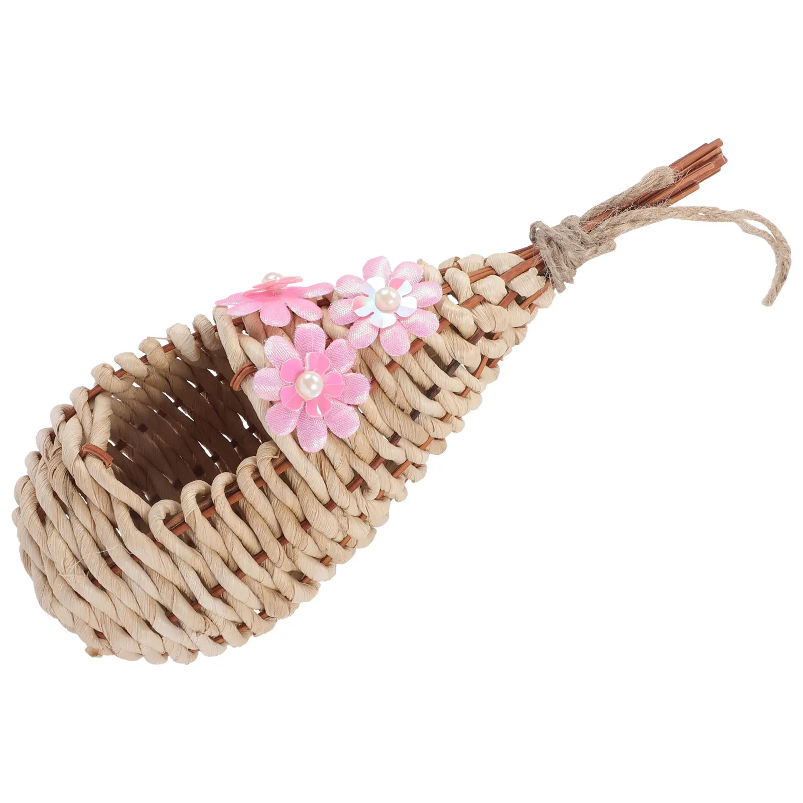 

Woven Straw House For Outside Hanging Nest Grass Decorative Nesting Place Parrot Cage Warm Shelter Garden Bird House Pendant