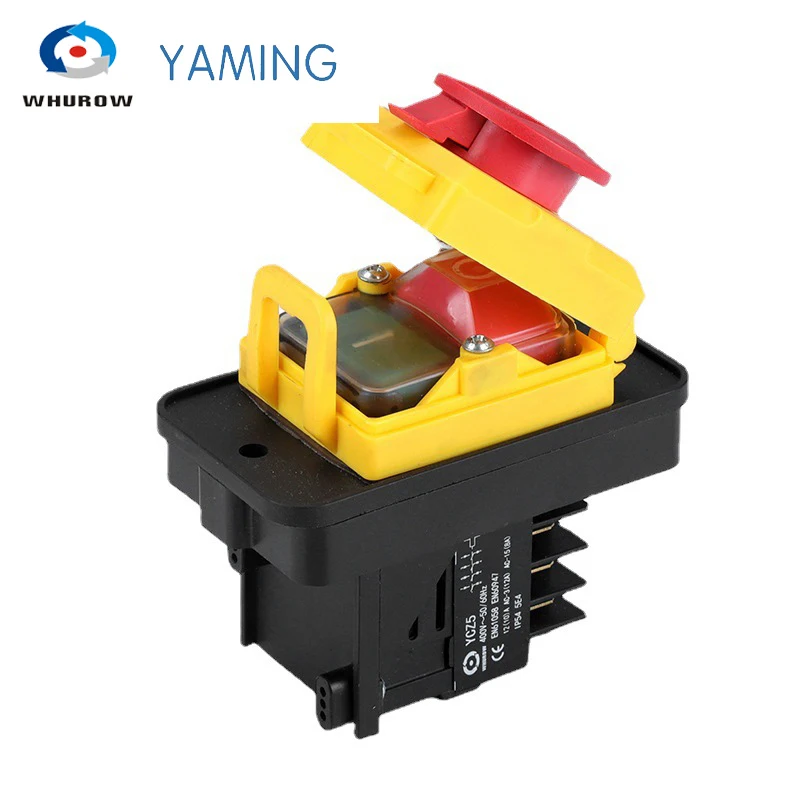 Electromagnetic Switch Starter 10 Pin On Off 15A 400V Reset Button With Protection Cover Lock Waterproof YCZ5-A