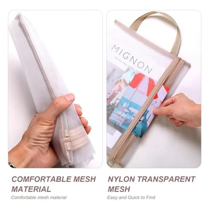 

Mesh Zipper Pouch Bags Zipper Pouch For Organization 10Pcs, Thickened Nylon Material, A4 Size 10 Colors Mesh Pouch