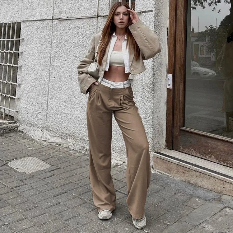 Pantaloni dritti a vita alta primaverili pantaloni da donna da ufficio pantaloni da jogging Streetwear pantaloni da tuta autunnali per donna 2023