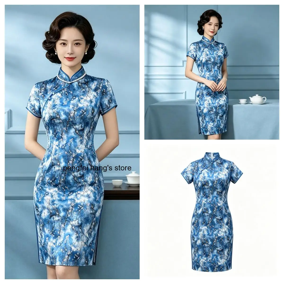 Print Flower Female Short Cheongsam Chinese Traditional Clothing Vintage Classic Mandarin Collar Hanfu Dress Qipao Sexy Vestidos
