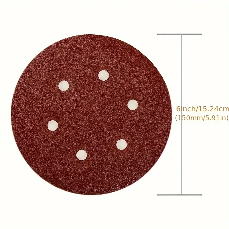 10/50pcs 150mm 6-inch 6-Hole Hook and Loop Sanding Discs for Random Orbital Sanders