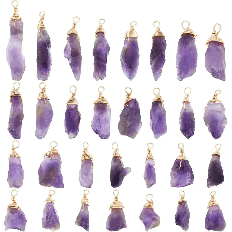 

Natural Stone Pendants with Golden Tone Brass Loops Purple Gemstone for DIY Necklace Jewelry Making,Hole:1.5mm