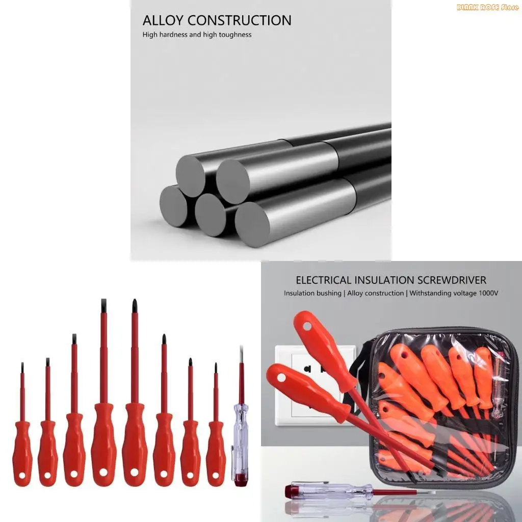 K1AE 9pcs Insulated Screwdriver Set Durability AntiRust Alloy Steel Bit Tool