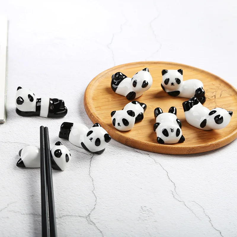 Chinese Style Cute Cartoon Panda Shaped Chopstick Rest Ceramic Chopstick Holder Stand Kitchen Supplies Tableware Utensil