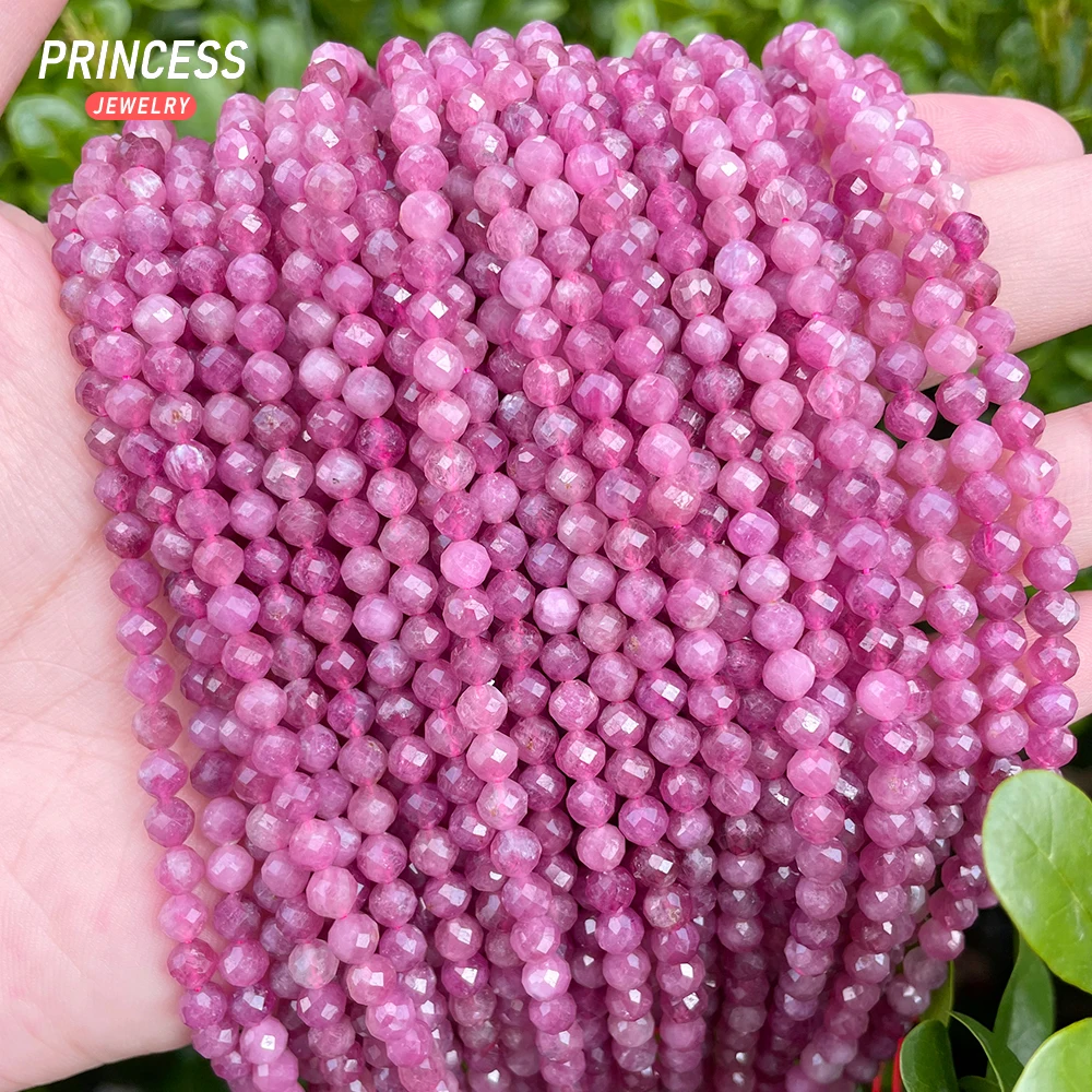 A++ Natural Pink Tourmaline 2.5mm 4.5mm Faceted Beads Loose Gemstone Beads for Jewelry Making Wholesale Crystal DIY Accessories