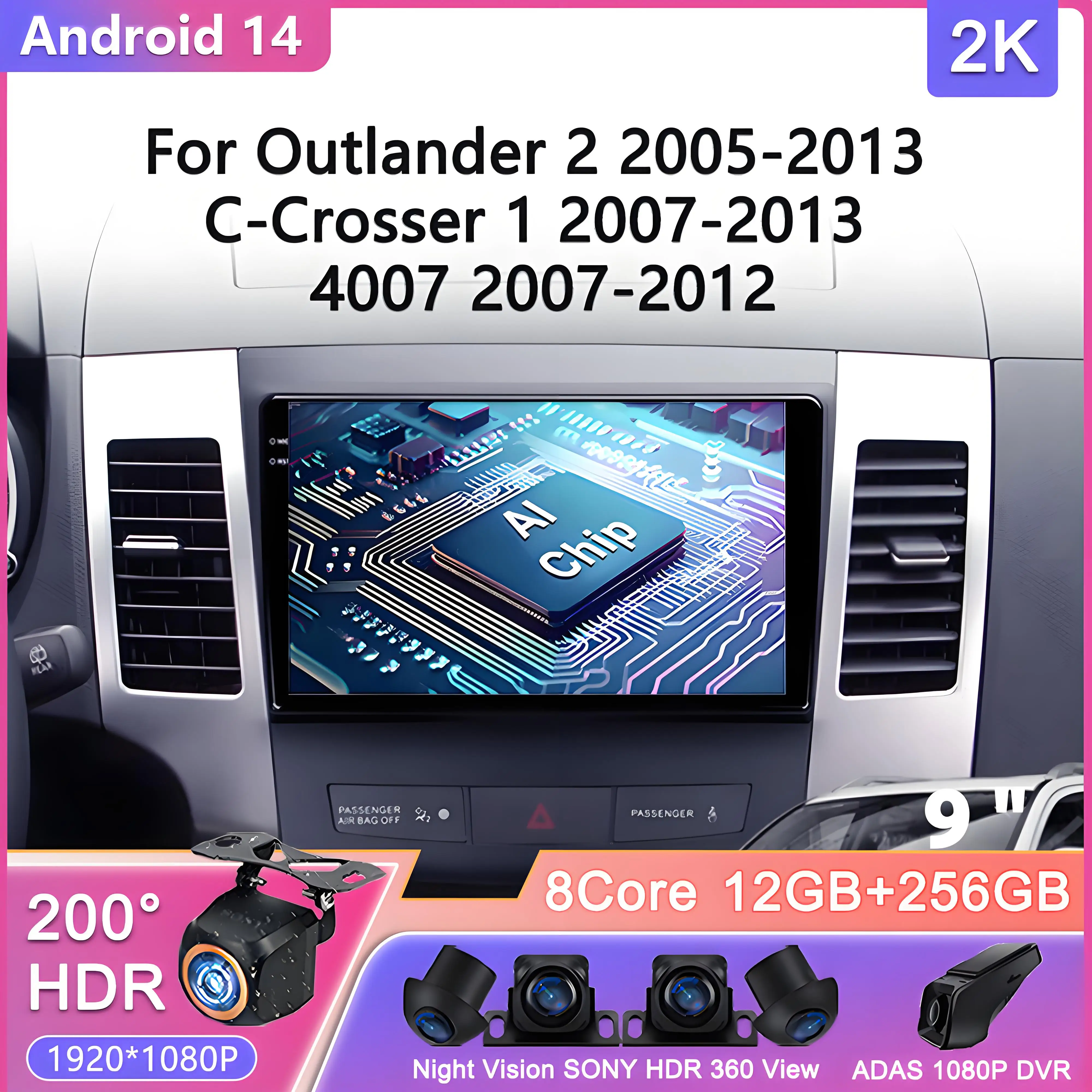 

Android 14 For Mitsubishi Outlander 2 CW0W 2005 - 2013 For Citroen C-Crosser 1 2007 - 2013 For Peugeot 4007 2007 - 2012 GPS