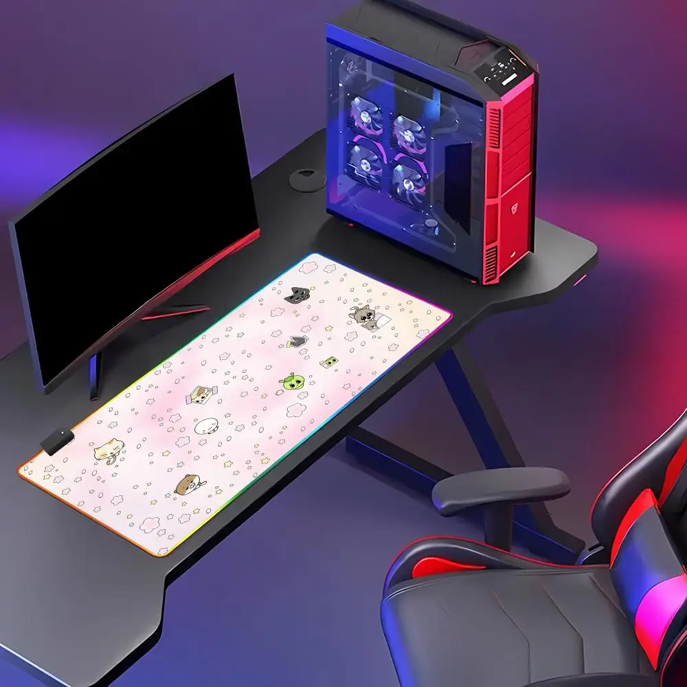 RGB Kawaii Cartoon Pixel Kitten HYBXAXC Large PU Leather Table Desktop Mat Office Gamer Computer Speed Type Carpet Keyboard Pad