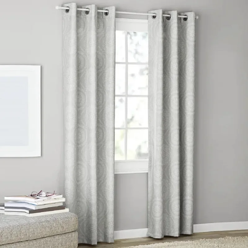 

Tool Textured Solid Blackout Grommet Curtain Panel Pair, Set of 2, Silver Print, 37" W x 84" L