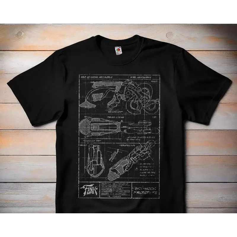 

Sky Hook Blueprint Bioshock Классическая футболка для видеоигр в стиле ретро для геймеров FPS