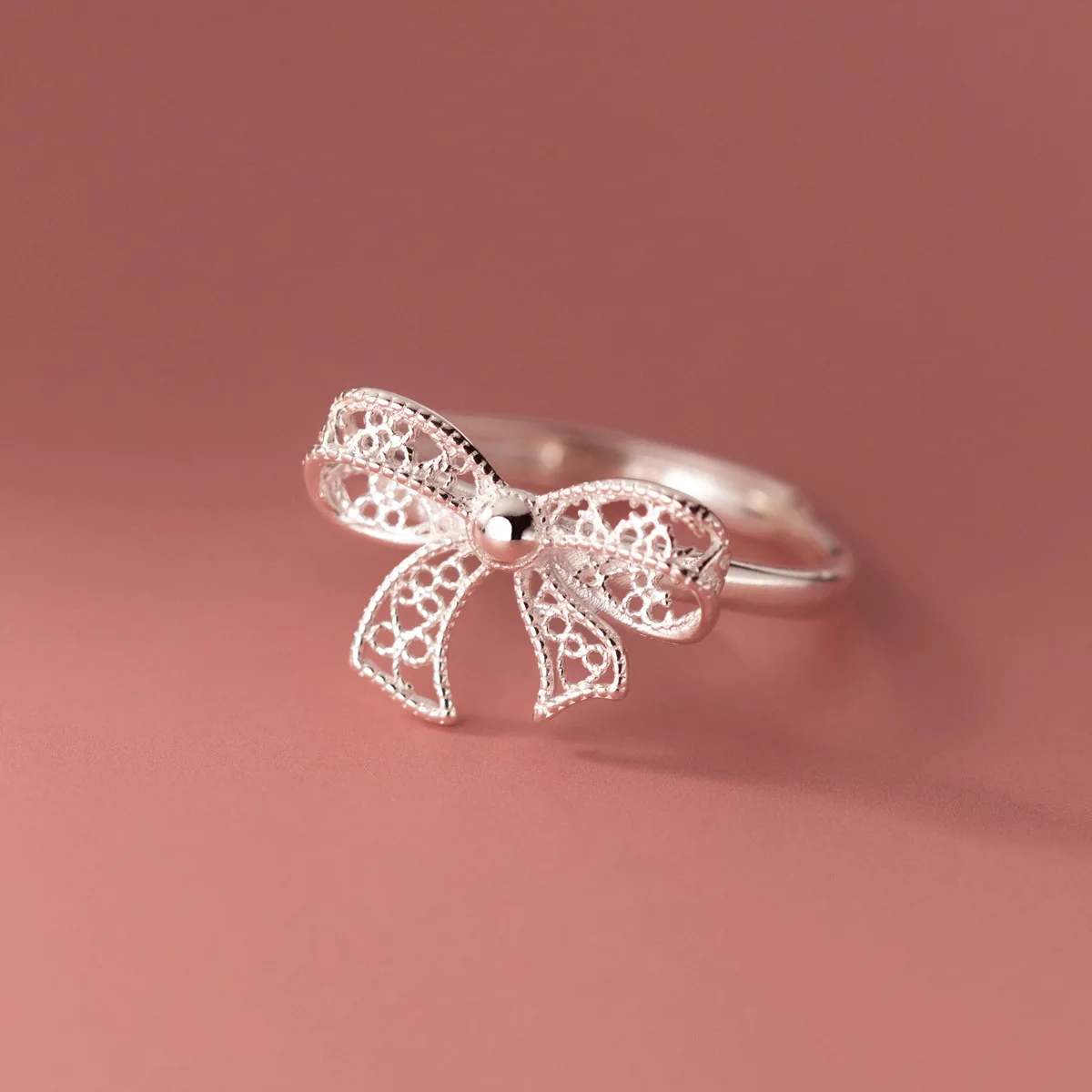 925 Sterling Silver Geometric Lace Bow Rings For Women Men Simple Design Fashion Open Adjustable Handmade Couple Ring Gift