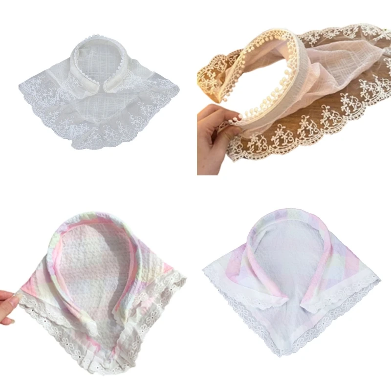 Delicate Lace Trim Kerchiefs Teens Girl Summer Spring Hair Scarf Sheer Hairband for Women Photo Hair Kerchiefs