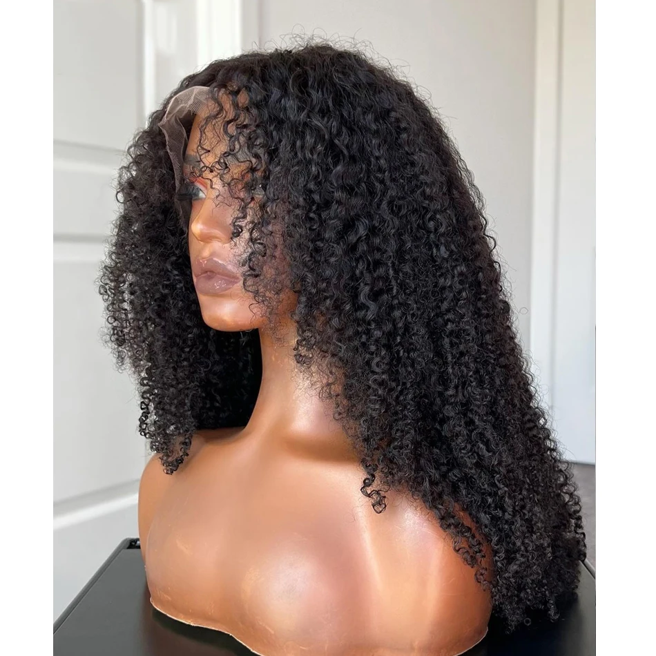 

Натуральный черный парик с кружевной передней частью, 180% плотность, 26 дюймов, длинный, мягкий, без клея, кудрявый, с челкой, для женщин, с детским волосом, предварительно выщипанный, термостойкий