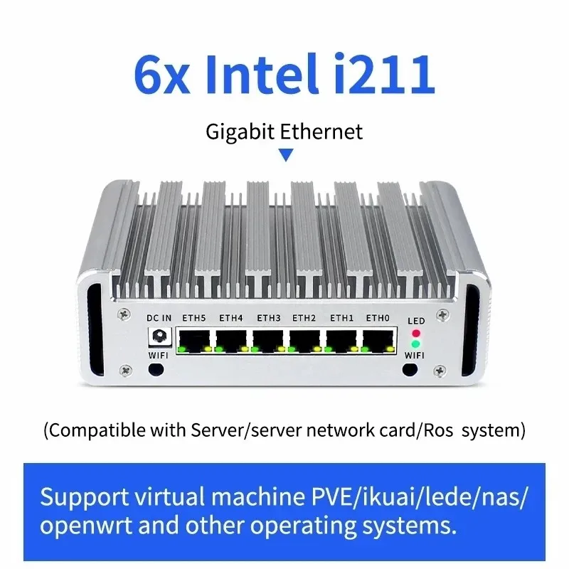 Fanless Industrial Soft Router, pfSense Firewall Appliance, 2.5G LAN Core i5 10210U Celeron J4124 6 x Intel i225, ESXI 4K, Novo