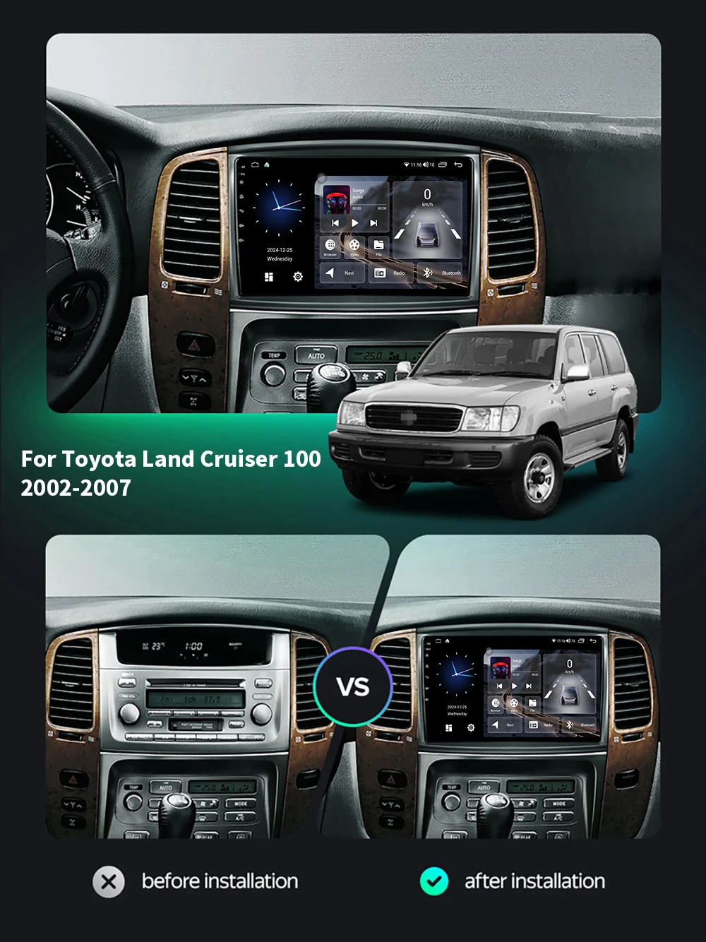 Car Radio For Toyota Land Cruiser LC100 LC 100 2002 - 2007 Android GPS Navigation 2K Screen Carplay Multimedia Player 8+128G DSP