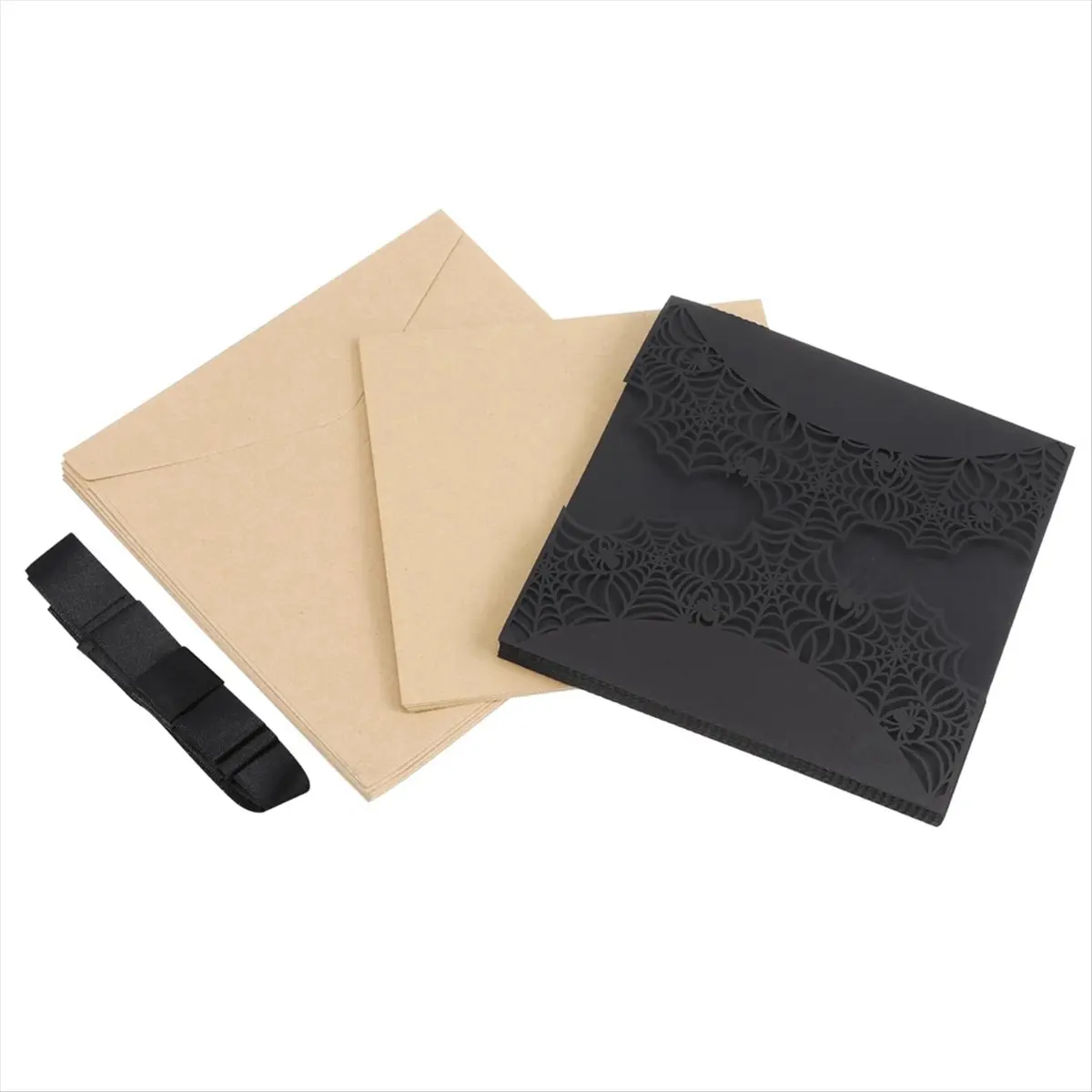 ABFW 10Pcs Halloween Invitations Card Hollow Horror Party Invitations Cards Spiderweb Design Cards with Bowknots (Black)