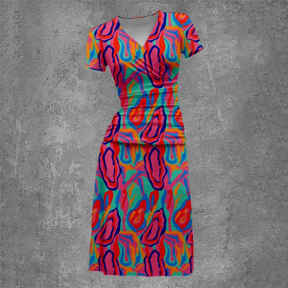 

Summer Dress Retro Graphic A-Line Party Dresses V-Neck Y2k Dress Streetwear Youthful Woman Clothes Girls Vestidos Elegant Robes