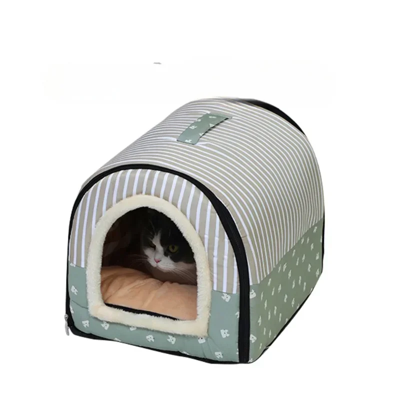 Hanpanda Four Seasons Universal Portable 16 Kinds Printings Pet Litter Semi-enclosed Cat 3d Plush Removable&Washable Villa Tent