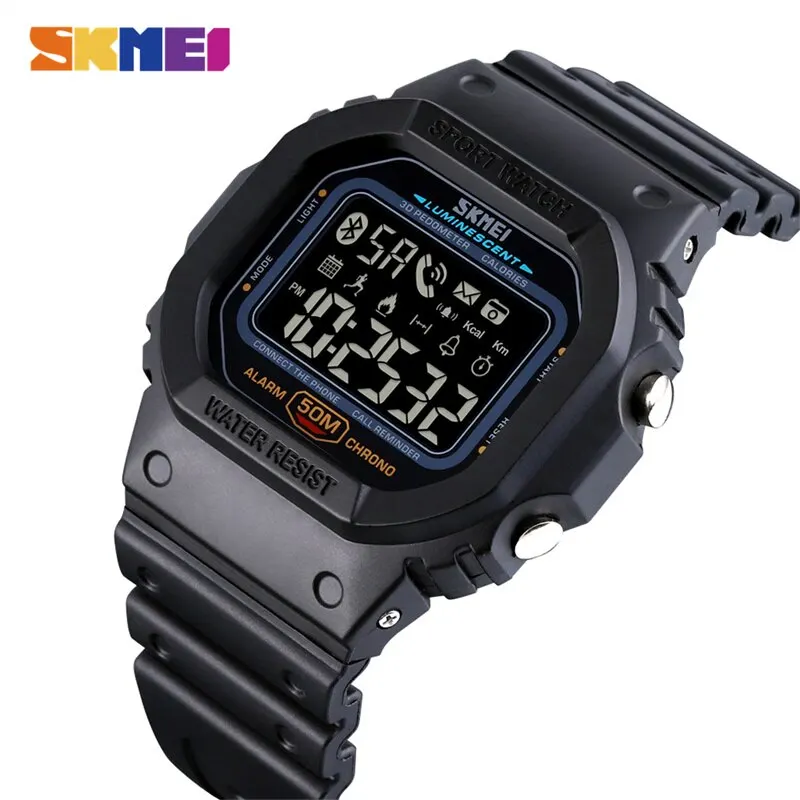 Skmei Bluetooth-compatible Pedometer Digital Sport Watches Mens Calorie Data Motion Tracker Call Remind Waterproof Wristwatch