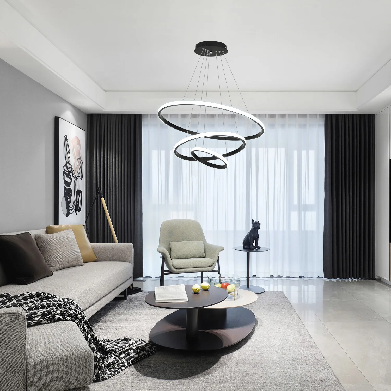 3 أضواء قلادة حلقية، مصباح معلق دائري حديث قابل للتعتيم، ضوء سقف قابل للتعديل للمطبخ وغرفة المعيشة #6