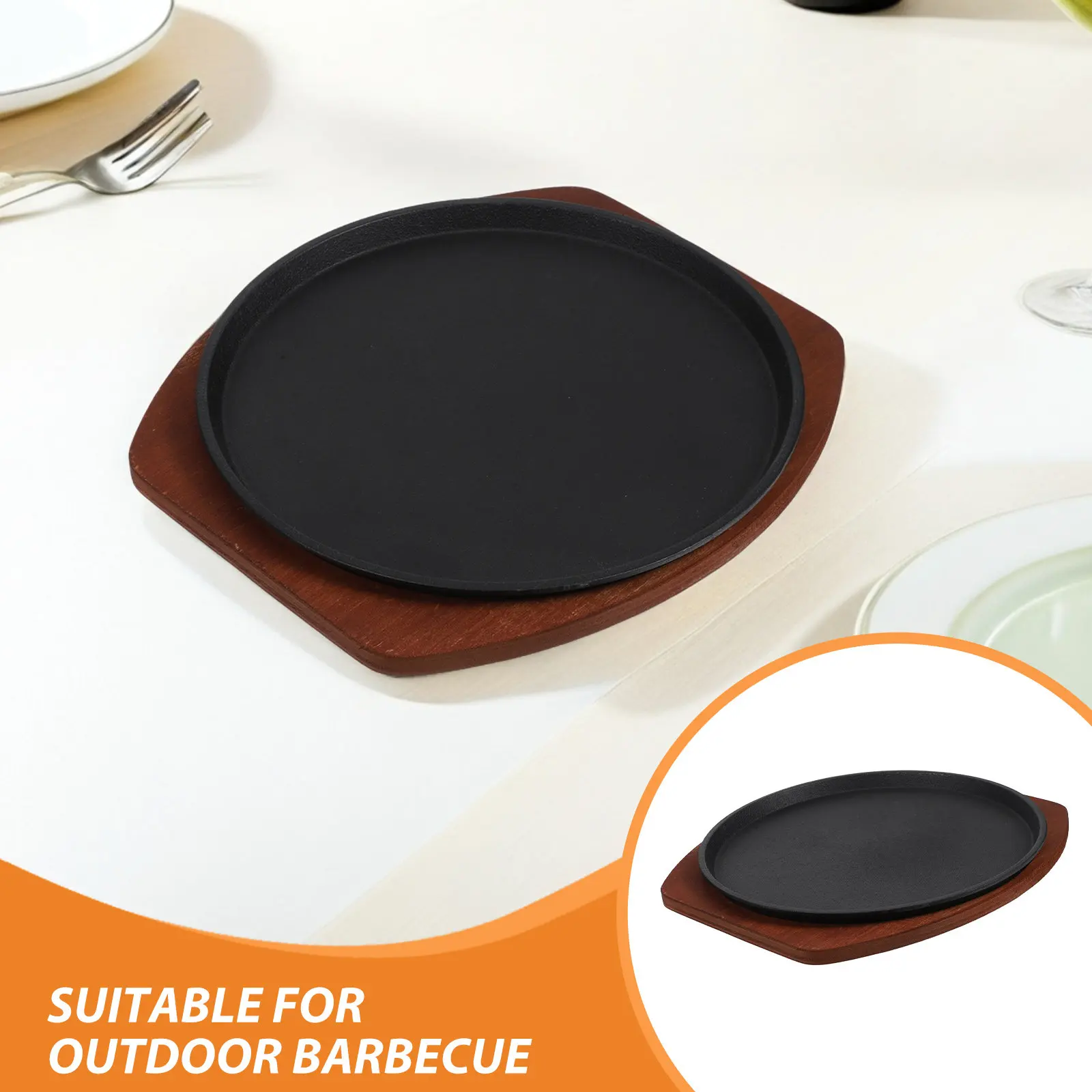 Cast Iron Steak Plate Pre-Seasoned 27Cm Heavy Duty Sizzling Grill Pan Oven Safe for Bbq Camping Kitchen Cast Iron Stove Griddle