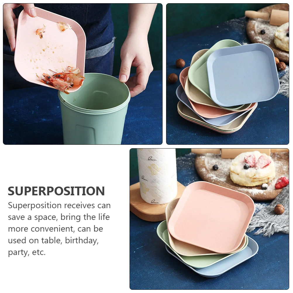 

8 Pcs Wheat Bone Plates Dinner Ceramics Safe Food Grade Various Shaped Disk Fruit Storage Environmental Practical