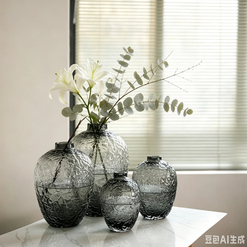 Floor-to-ceiling large vase hanging bell light luxury high-end decorative living room glass transparent water flower