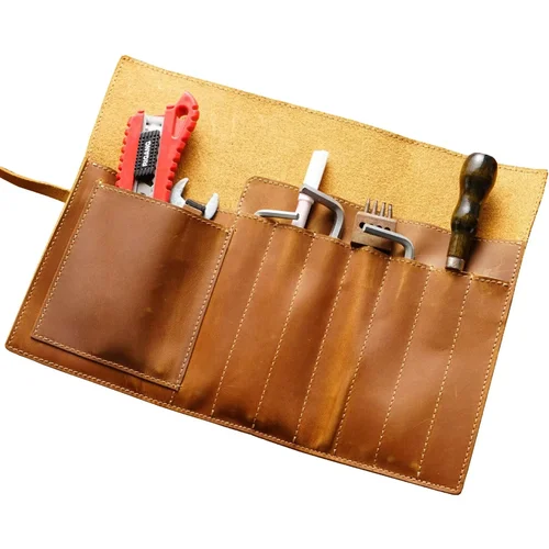 Imagen 2 del producto Portarrollos de lápiz de envoltura de cuero vintage, bolsa de papelería hecha a mano, estuche organizador de herramientas, bolsa enrollable para bolígrafo para oficina y escuela