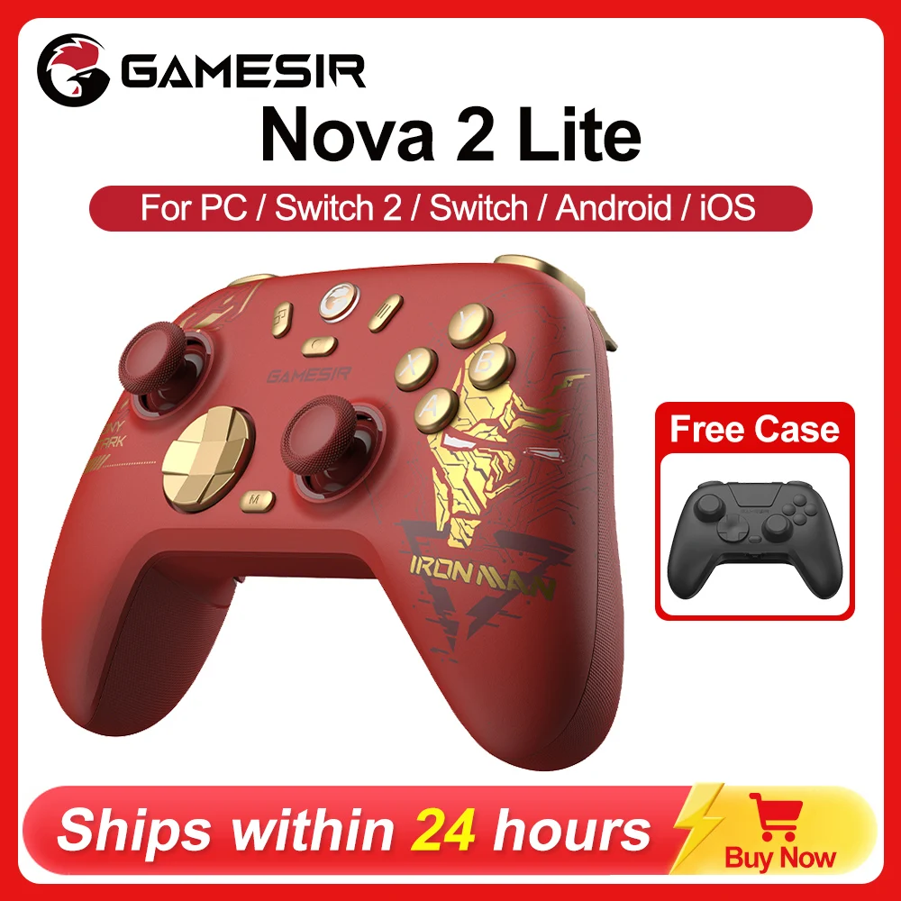 gamesir-nova-2-lite-アイアンマンエディション：switch-2-1、steam、ios、androidに対応したpcゲームパッド。マーベルライセンス取得済みコントローラー。トリプルモード接続。