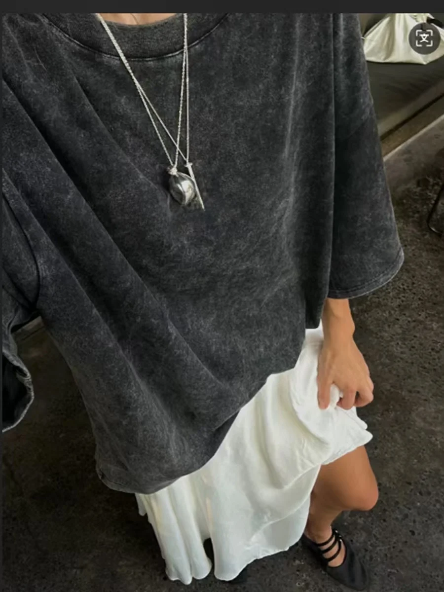 เสื้อยืดวินเทจทรงหลวมพิมพ์ลายตัวอักษร สไตล์ลำลอง ผ้าฝ้าย ใส่สบายสำหรับฤดูร้อน เสื้อแฟชั่นผู้หญิง คอกลม