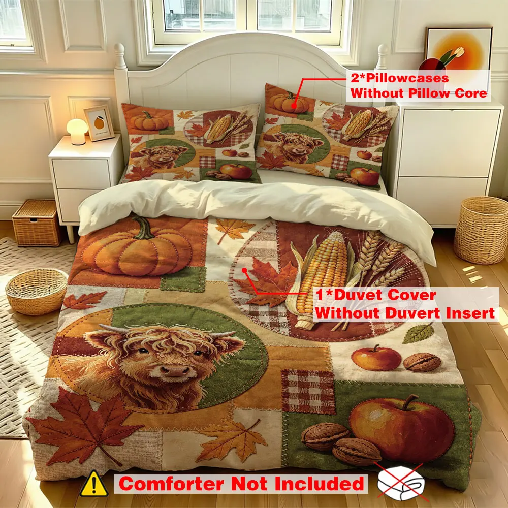 3PCS Autumn Farm Patchwork Duvet Cover Set No Filling 1 Duvet Cover 1 Pillowcase Soft Comfortable Machine Washable Home Bedro