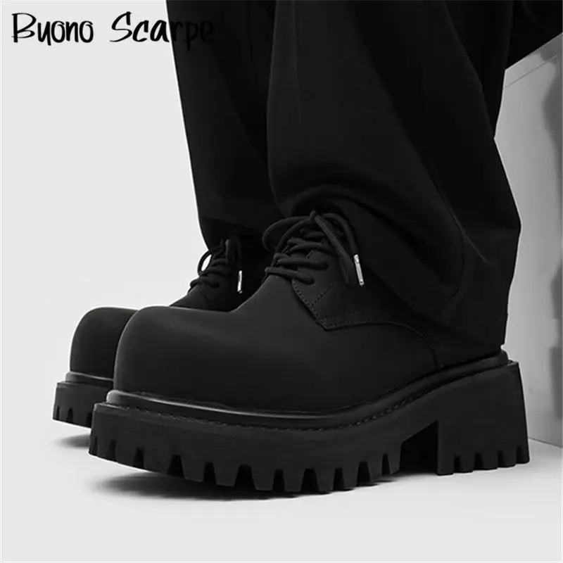 

Роскошные дизайнерские туфли унисекс в стиле с круглым носком и толстой подошвой для мужчин и женщин, однотонные туфли-лодочки большого размера на шнуровке, новая мода, туфли дерби в стиле панк