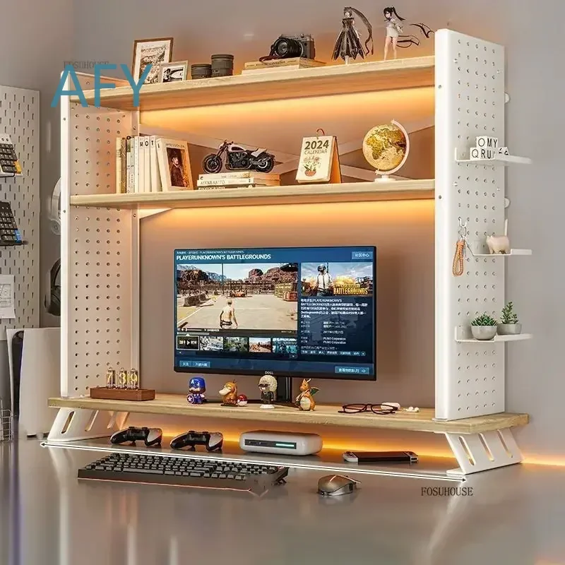Multi-layer Iron Desk Bookshelf with Perforated Board for Modern Computer Office Storage Shelves for Home Furniture Student