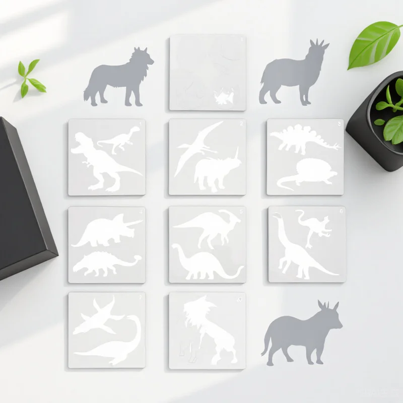 10 قطعة استنسل رسم الديناصور قابلة لإعادة الاستخدام قالب الحرف الفنية DIY بها بنفسك جدار النسيج الطابق ديكور رسم مشاريع الرش #6