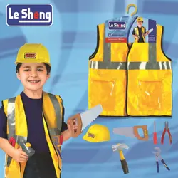 Construction Worker Costumes for Boys Toddler Dress Up Clothes Kid Builder Career Outfit, Tool Belt Vest Hat, Pretend Role Play