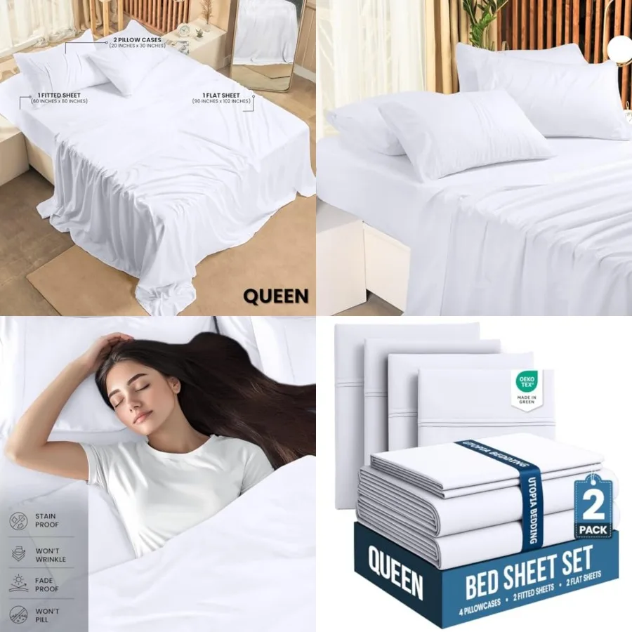

Bed Sheets Set - Pack of 2 Sheet Sets - Perfect for Spa, Hotel, and Guest Bedroom - Brushed Microfiber - Shrinkage and Fade Res