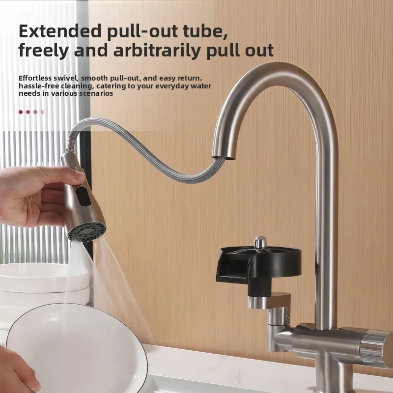 Cup Washer Kitchen Pull-Out Faucet Stainless Steel Multi-Function with Cup Washer Pull-Out Hot and Cold Dual Control Faucet
