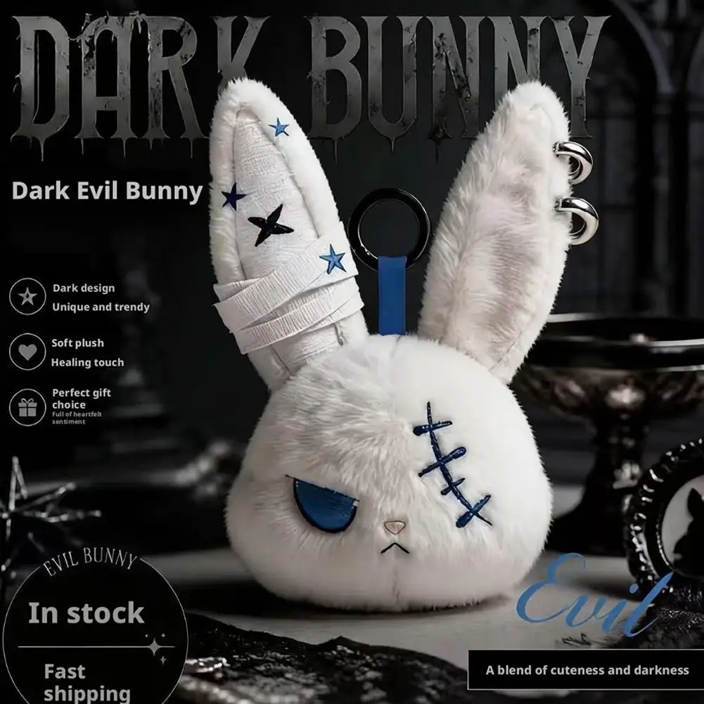 Halloween Gothic Bunny Plush Keychain Rabbit Bag Charm with Bandage Desian Kawaii Key Ring Pendant Car Bag Ornament Gift