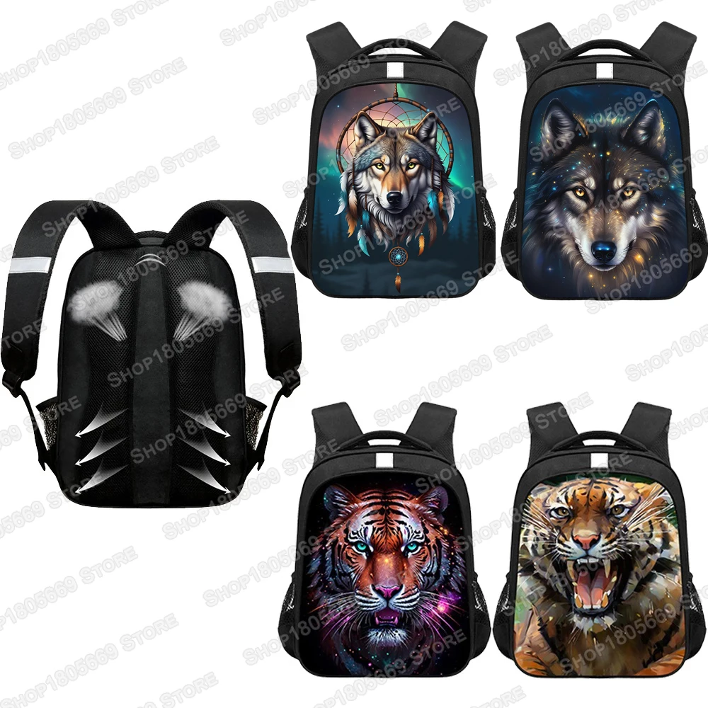 Zaini colorati con stampa tigre Howling Wolf Under The Moonlight zaino donna uomo Outdoor Daypack sacchetti di scuola per adolescenti regalo