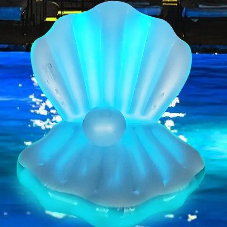 Customized inflatable luminous sofa LED light shell floating row pearl shell floating bed water floating toy mount swimming ring