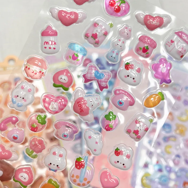 3D Puffy Bubble Stickers Kawaii Animal Cloud Moon Rainbow Raised Embossed Decals DIY Scrapbook Journal Diary Water Bottle Decor