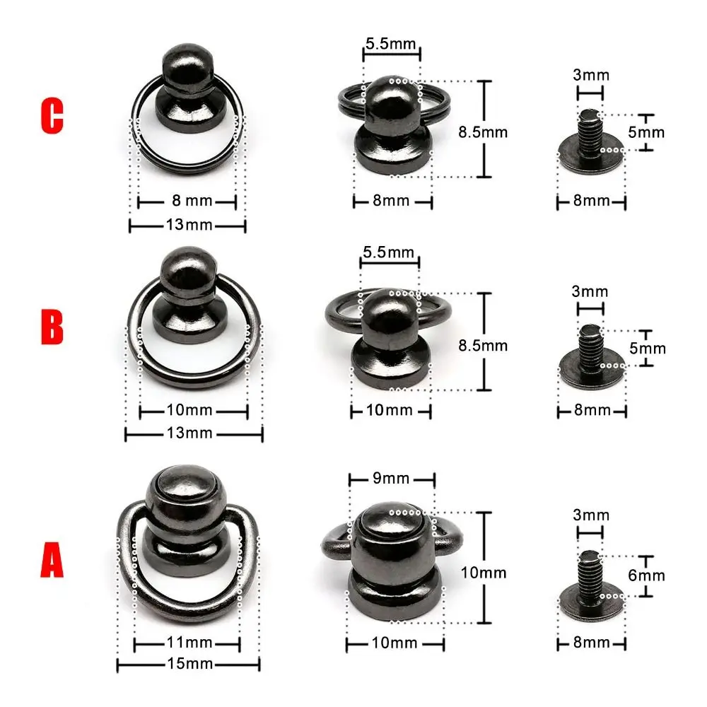 10pcs/pack Metal Zinc-alloy Ball Nail Screwback Screw Back Rivet Stud Spot with O Ring for Leather Bag Belt Strap Phone Case